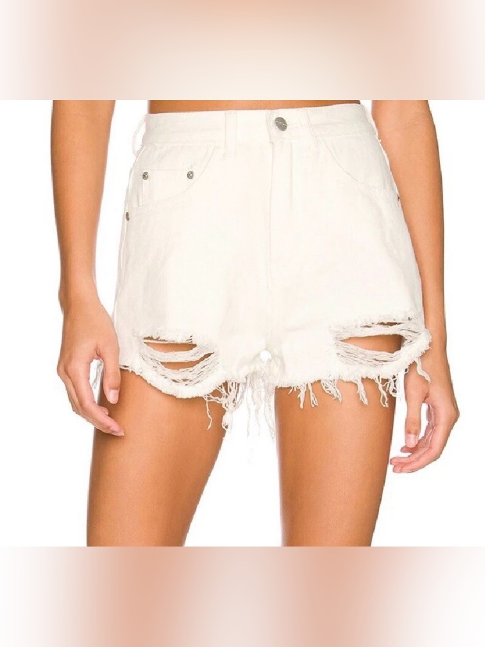 Superdown White Extreme Distressed High-Rise Denim Shorts - Size S NWT